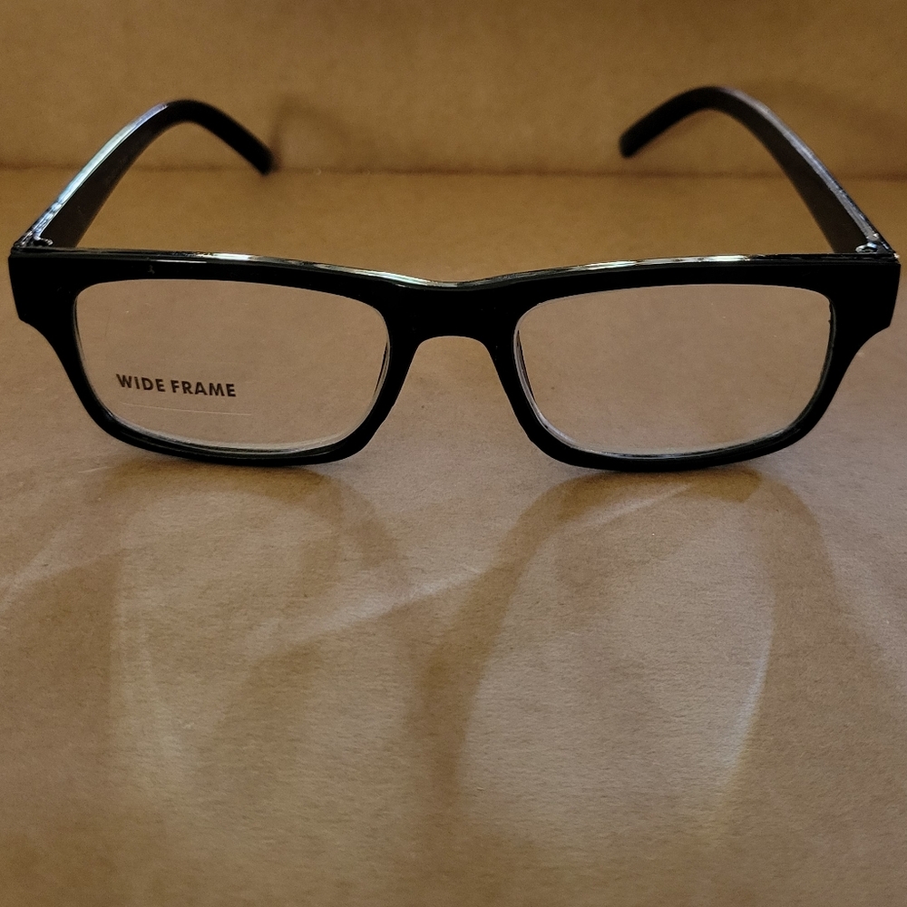 Wide Frame Solid Black Reader Glasses +3.25 Stren… - image 2